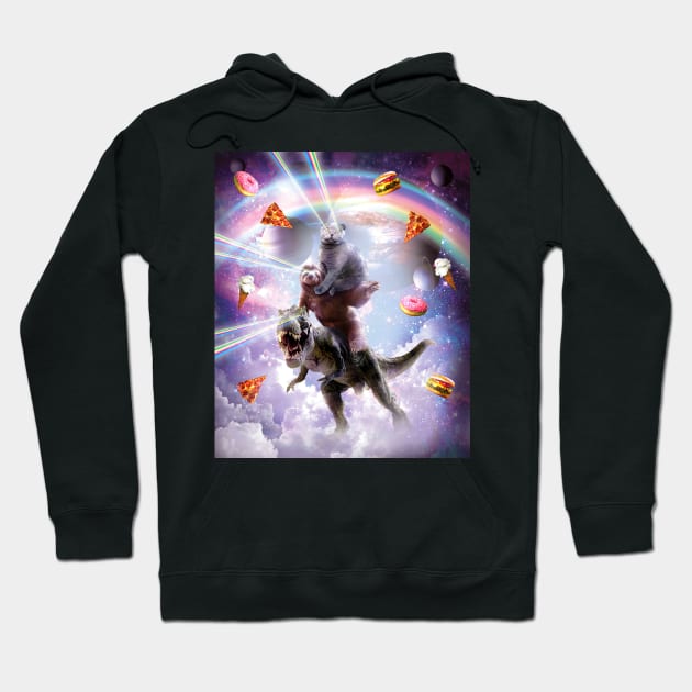 Laser Eyes Space Cat On Sloth Dinosaur - Rainbow Hoodie by Random Galaxy